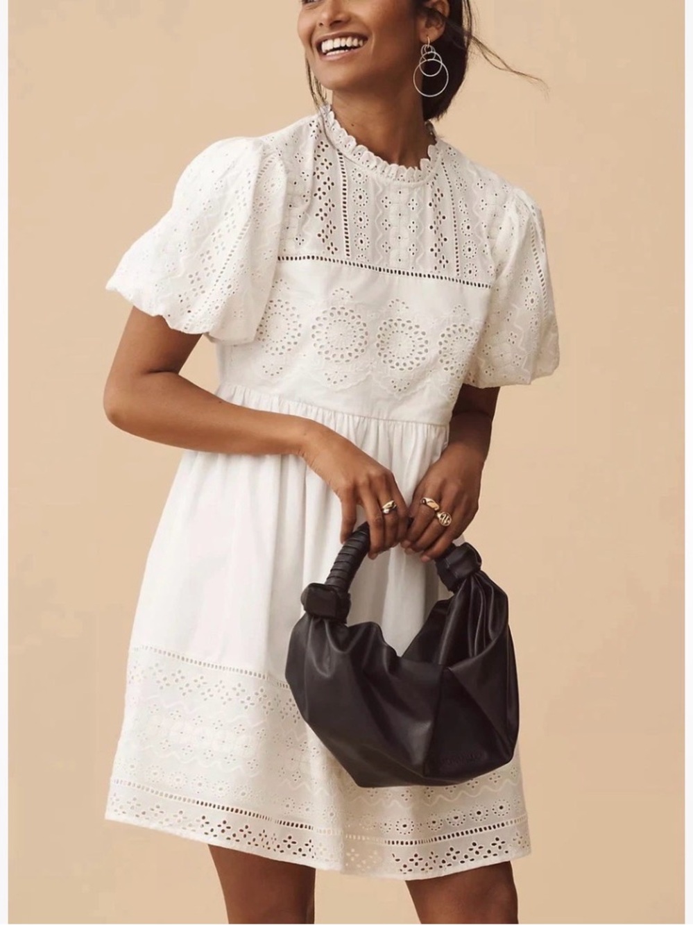 Forever That Girl XS White Eyelet Babydoll Mini Dress